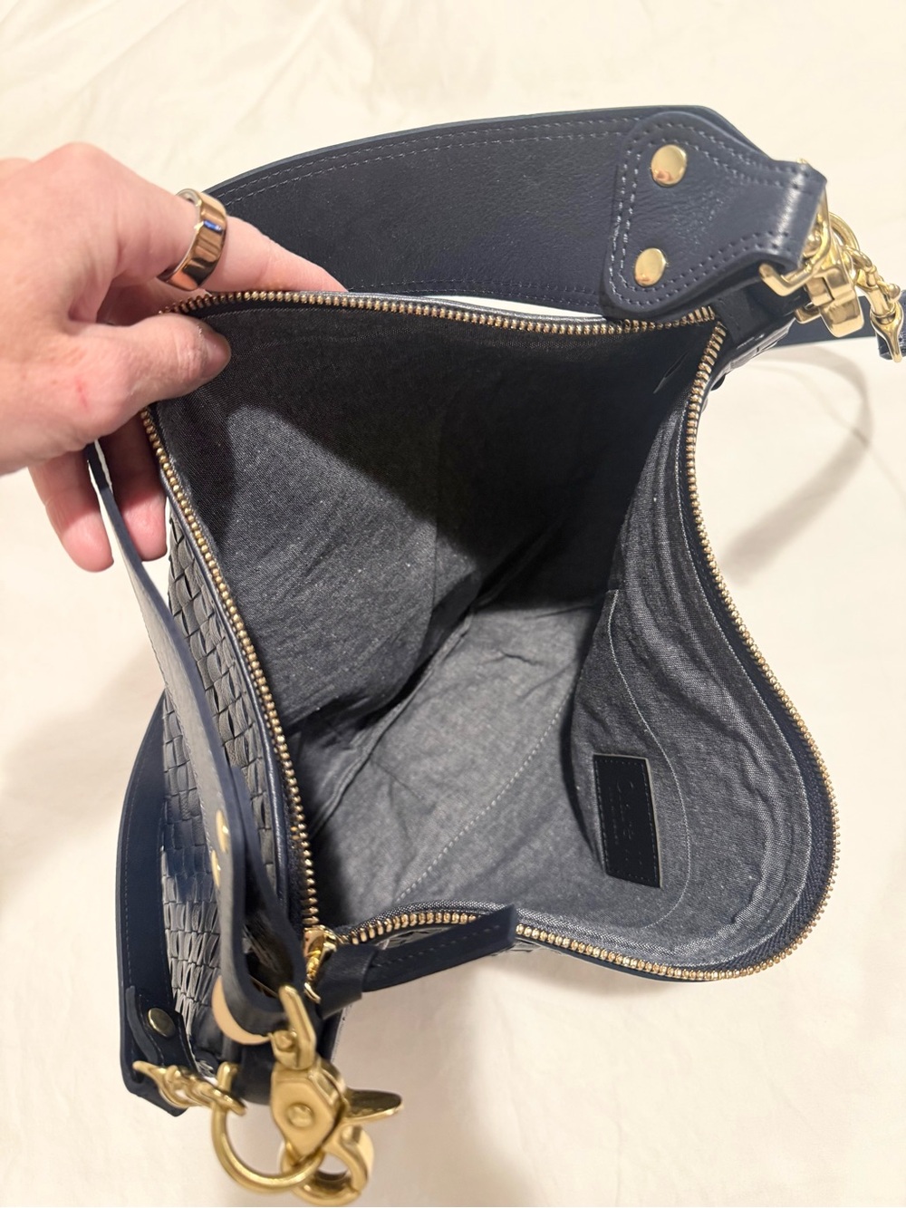 Woven Leather Shoulder Bag in Bright Navy - Picture 3 of 3